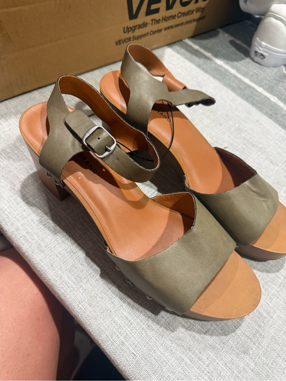 Lucky Brand Olive Green Open-Toe Ankle Strap Heels